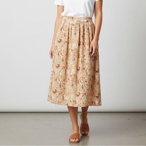 WD.NY Orange and Cream Floral Midi Skirt